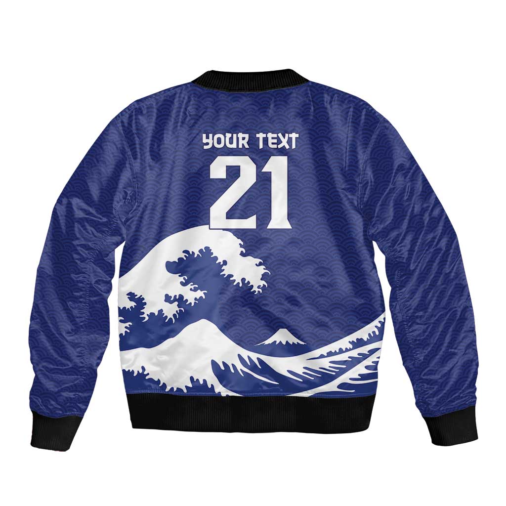 Custom Football Japan Yatagarasu Sleeve Zip Bomber Jacket Tsunami Wave Pattern