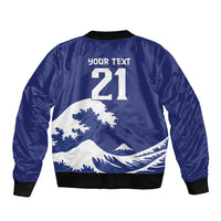 Custom Football Japan Yatagarasu Sleeve Zip Bomber Jacket Tsunami Wave Pattern