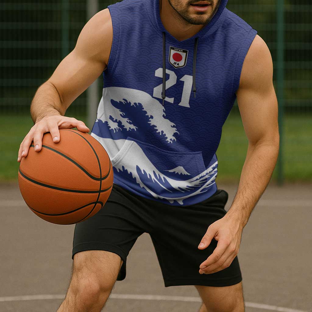 Custom Football Japan Yatagarasu Sleeveless Hoodie Tsunami Wave Pattern