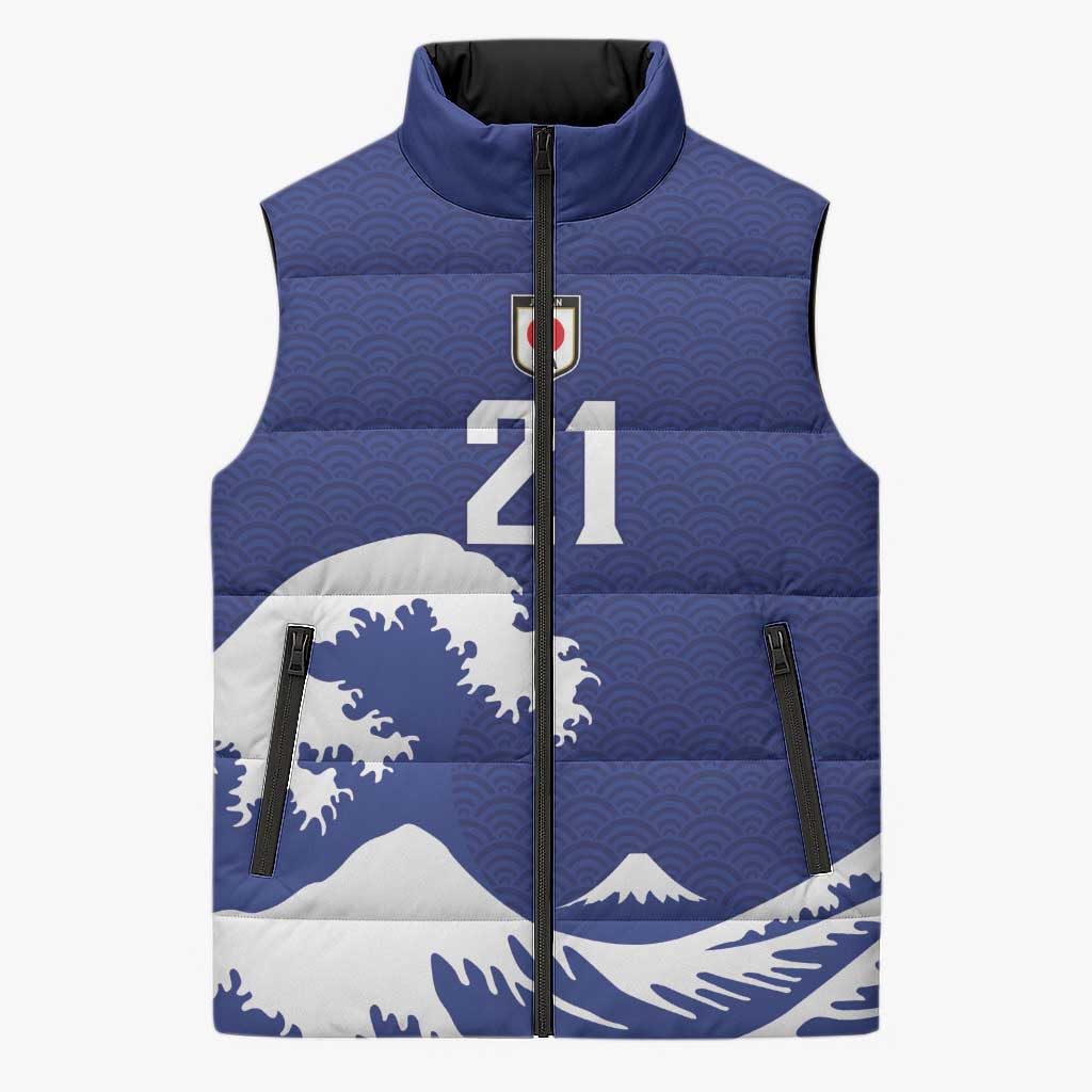 Custom Football Japan Yatagarasu Sleeveless Puffer Jacket Tsunami Wave Pattern