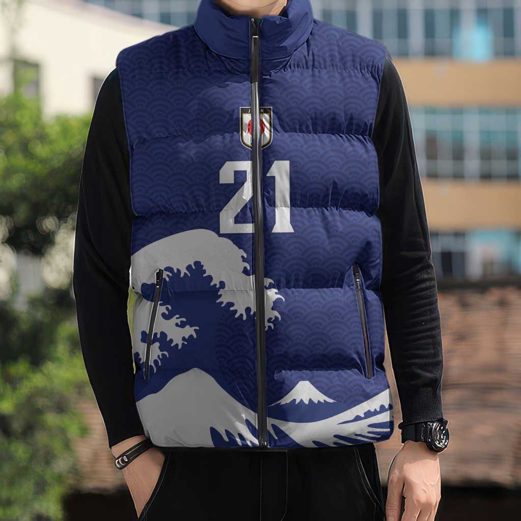 Custom Football Japan Yatagarasu Sleeveless Puffer Jacket Tsunami Wave Pattern