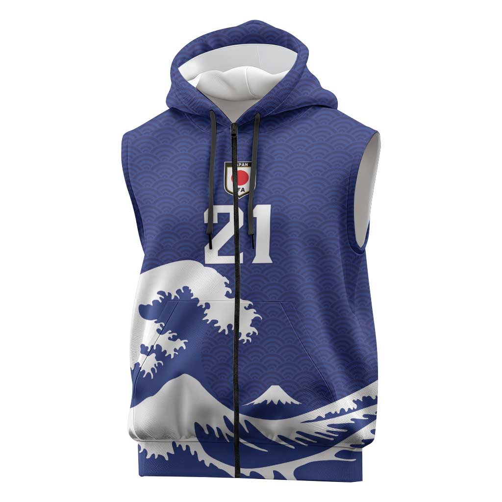 Custom Football Japan Yatagarasu Sleeveless Zip Hoodie Tsunami Wave Pattern