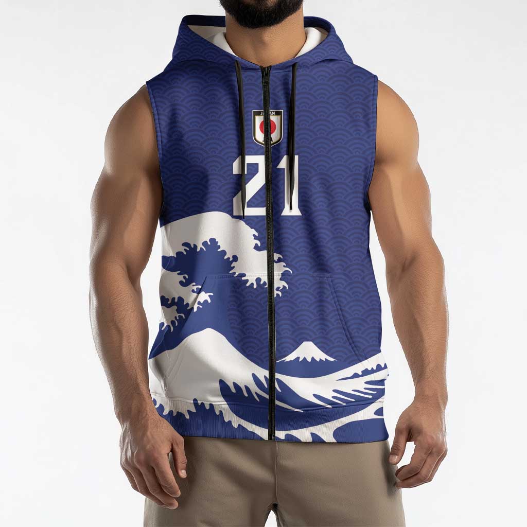 Custom Football Japan Yatagarasu Sleeveless Zip Hoodie Tsunami Wave Pattern