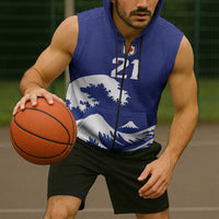 Custom Football Japan Yatagarasu Sleeveless Zip Hoodie Tsunami Wave Pattern