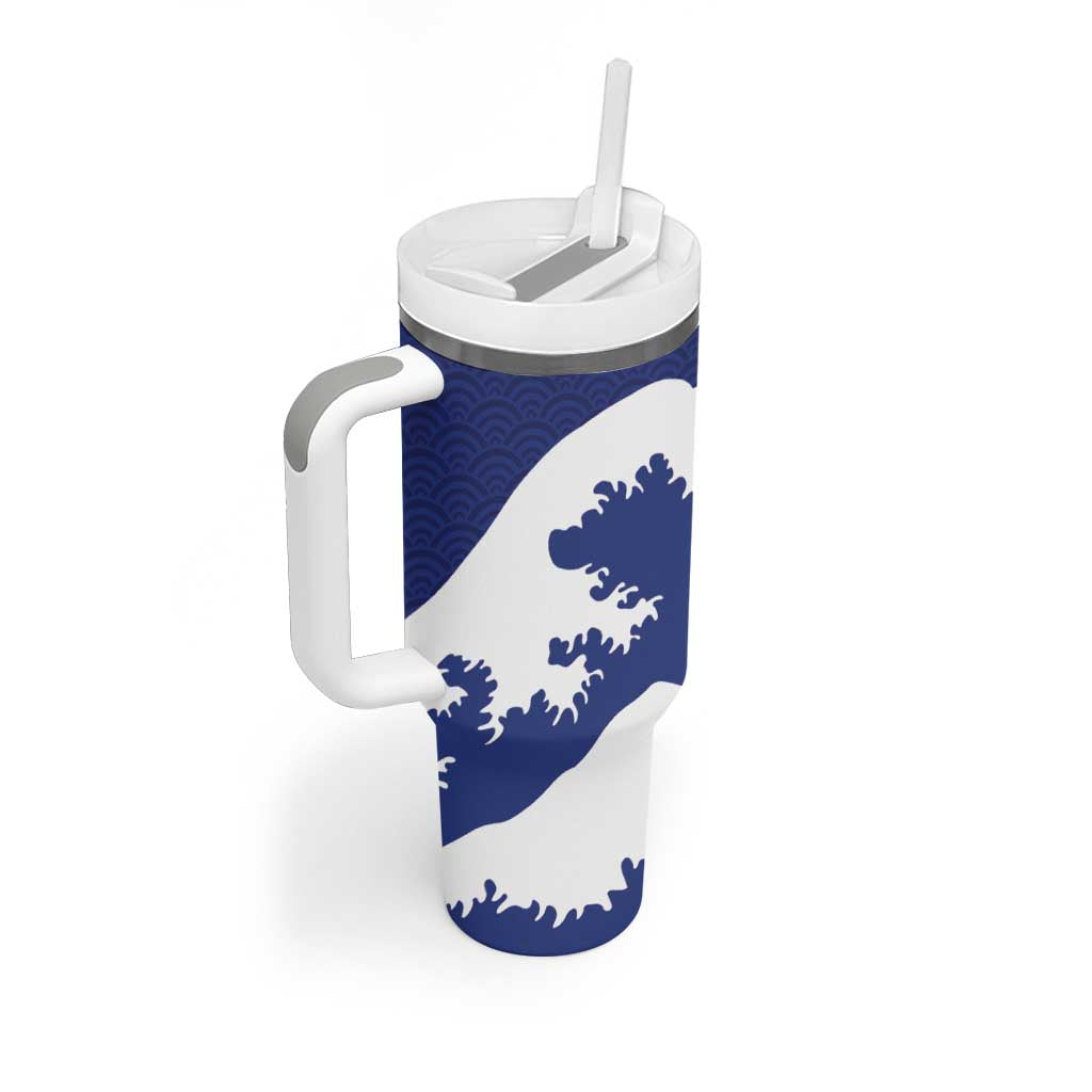 Custom Football Japan Yatagarasu Tumbler With Handle Tsunami Wave Pattern