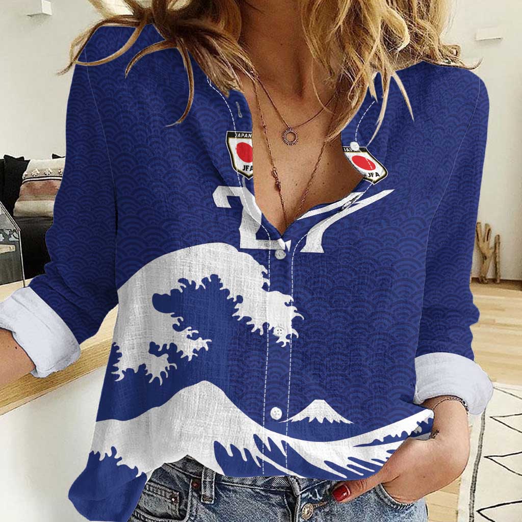 Custom Football Japan Yatagarasu Women Casual Shirt Tsunami Wave Pattern