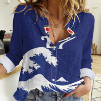 Custom Football Japan Yatagarasu Women Casual Shirt Tsunami Wave Pattern