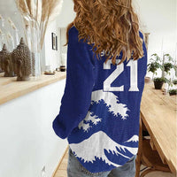 Custom Football Japan Yatagarasu Women Casual Shirt Tsunami Wave Pattern