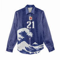 Custom Football Japan Yatagarasu Women Casual Shirt Tsunami Wave Pattern
