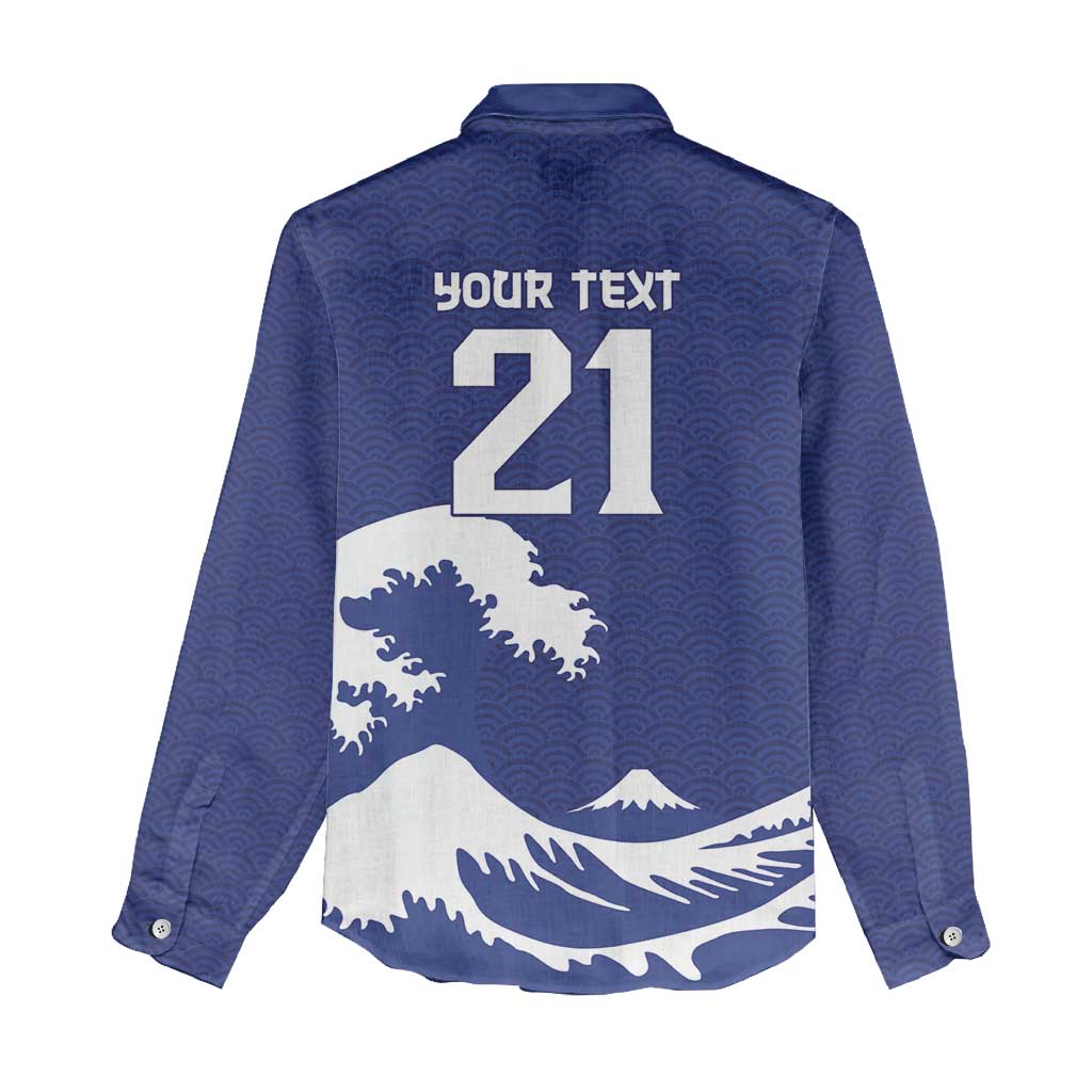 Custom Football Japan Yatagarasu Women Casual Shirt Tsunami Wave Pattern