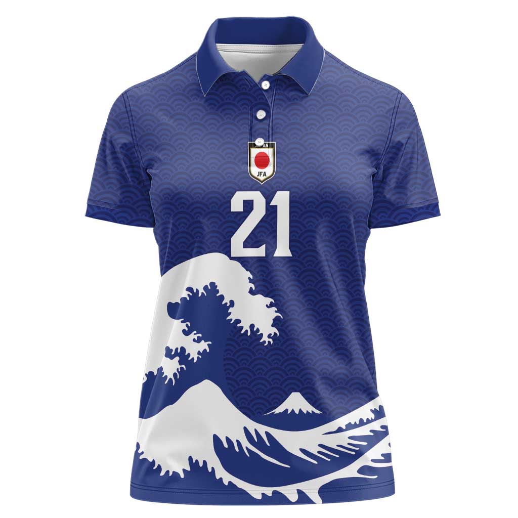 Custom Football Japan Yatagarasu Women Polo Shirt Tsunami Wave Pattern