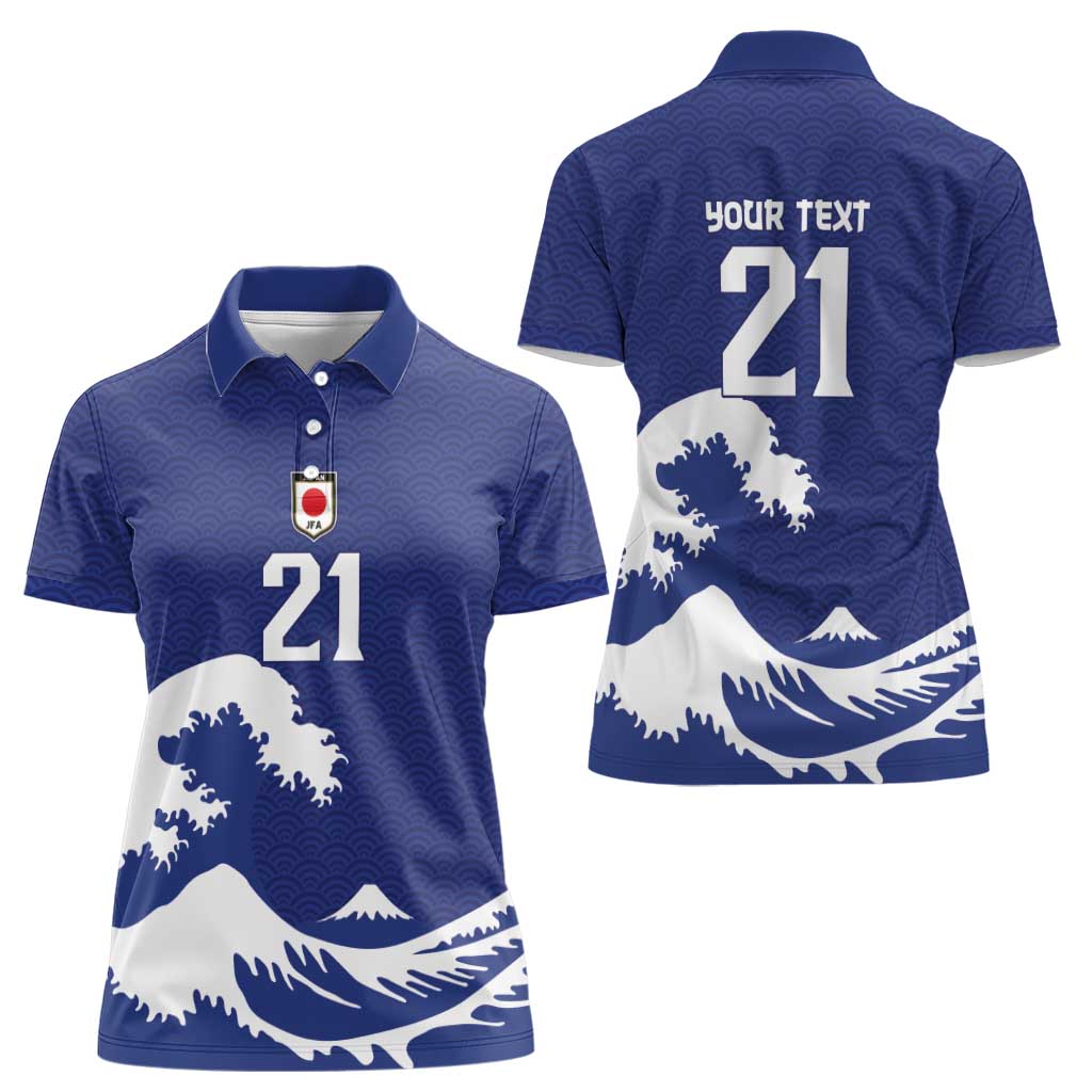 Custom Football Japan Yatagarasu Women Polo Shirt Tsunami Wave Pattern