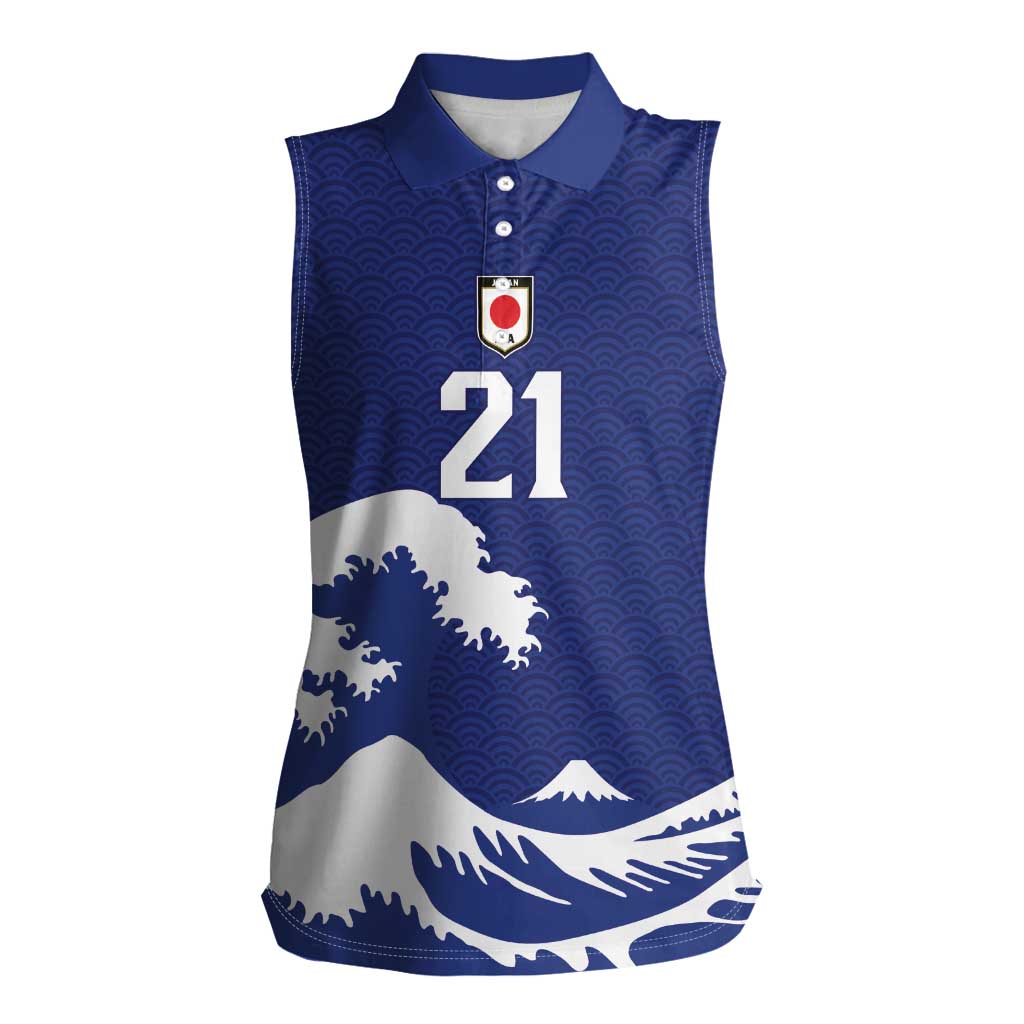 Custom Football Japan Yatagarasu Women Sleeveless Polo Shirt Tsunami Wave Pattern