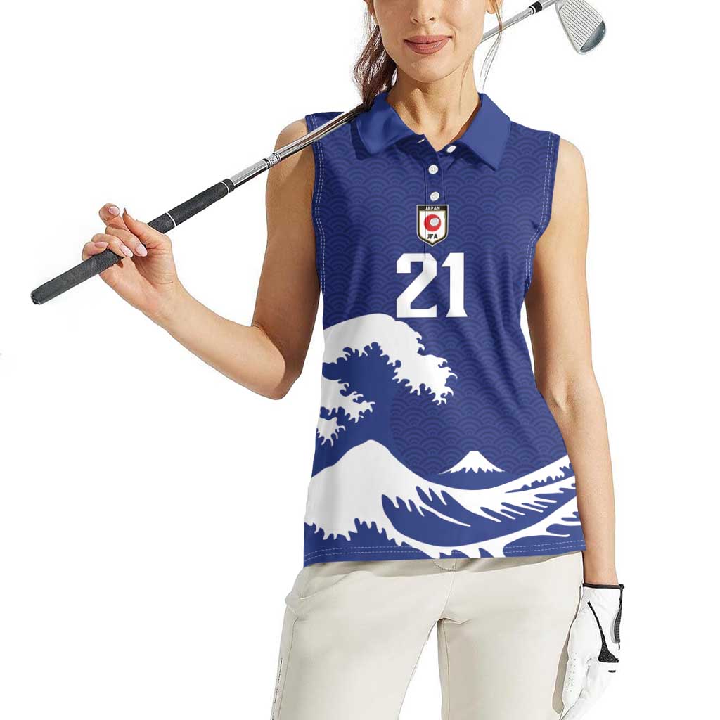 Custom Football Japan Yatagarasu Women Sleeveless Polo Shirt Tsunami Wave Pattern