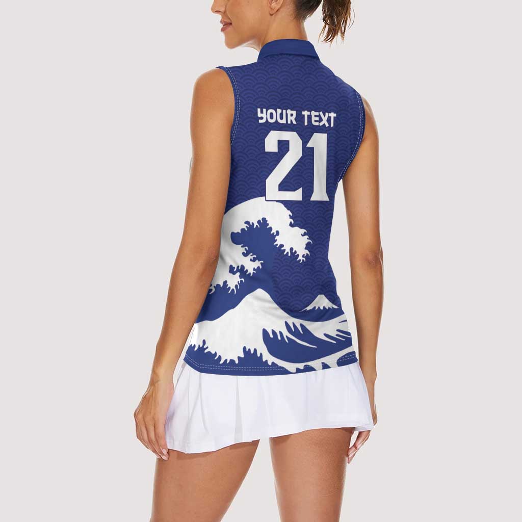 Custom Football Japan Yatagarasu Women Sleeveless Polo Shirt Tsunami Wave Pattern