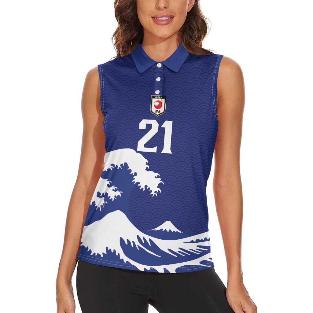 Custom Football Japan Yatagarasu Women Sleeveless Polo Shirt Tsunami Wave Pattern