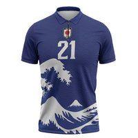 Custom Football Japan Yatagarasu Zipper Polo Shirt Tsunami Wave Pattern