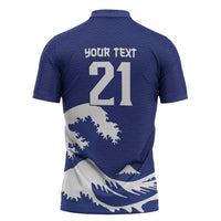 Custom Football Japan Yatagarasu Zipper Polo Shirt Tsunami Wave Pattern