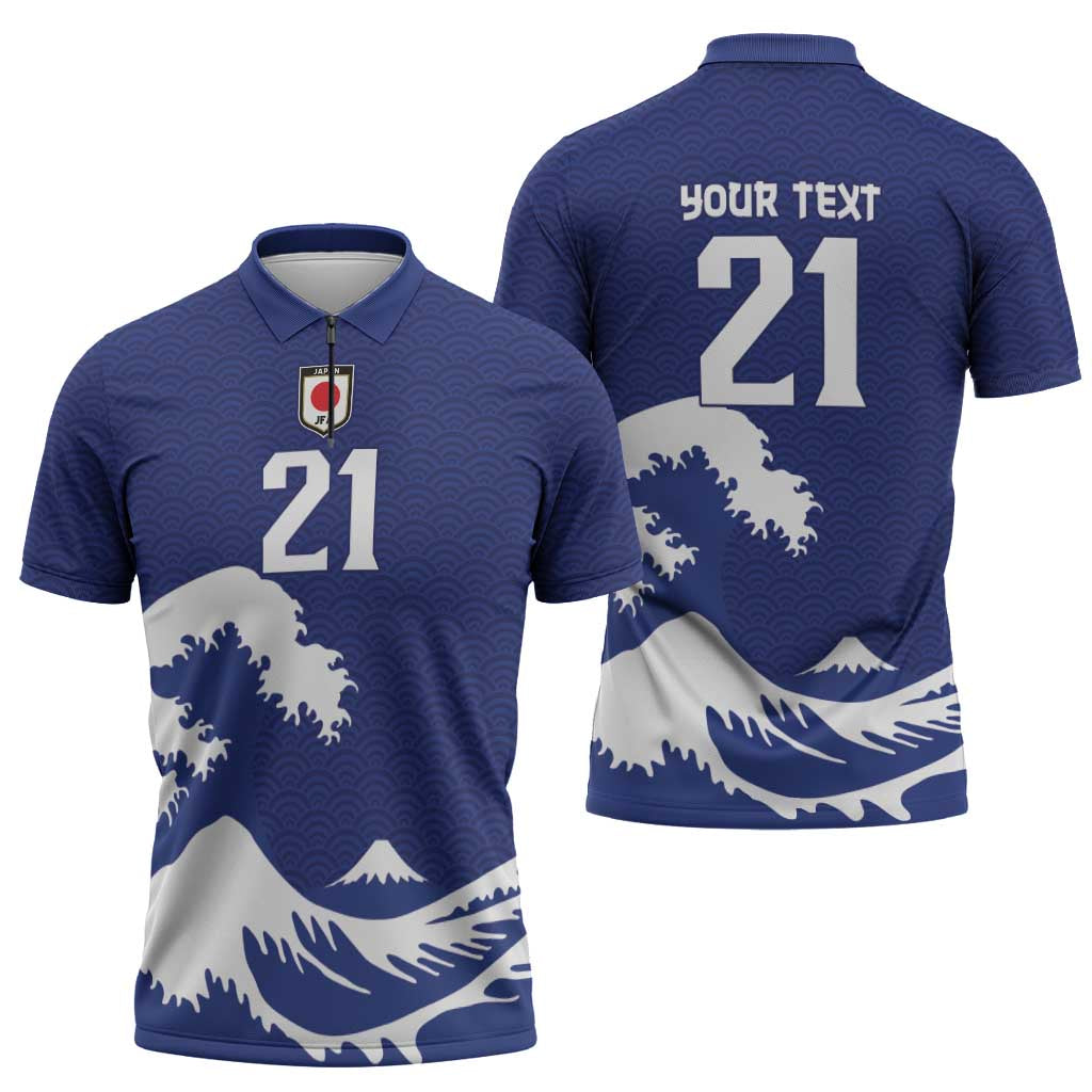 Custom Football Japan Yatagarasu Zipper Polo Shirt Tsunami Wave Pattern