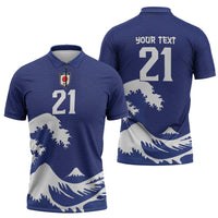 Custom Football Japan Yatagarasu Zipper Polo Shirt Tsunami Wave Pattern