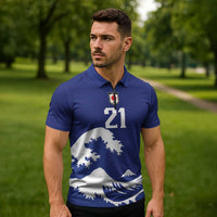 Custom Football Japan Yatagarasu Zipper Polo Shirt Tsunami Wave Pattern
