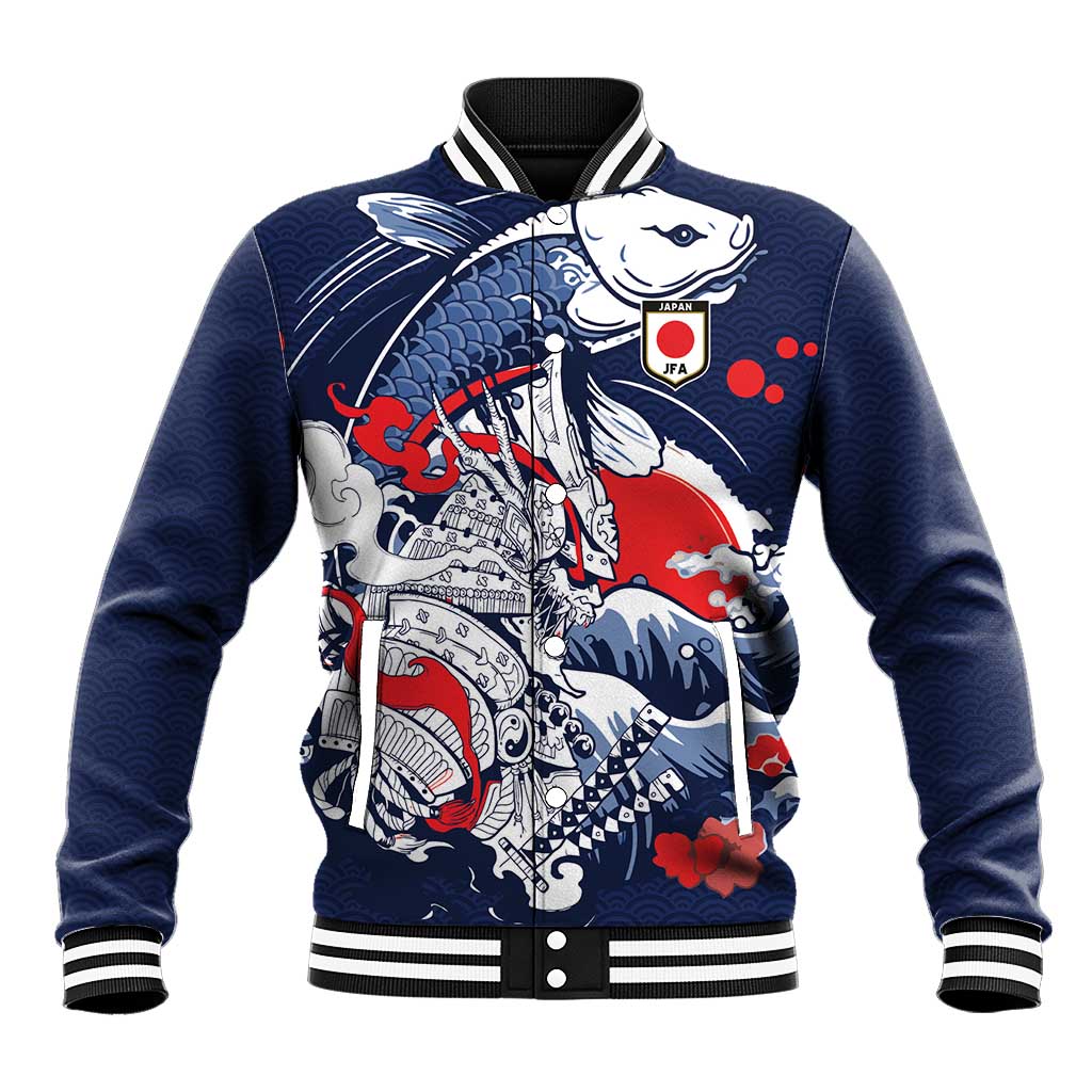 Personalized Football Japan Yatagarasu Baseball Jacket Blue Samurai Tsunami Wave Pattern