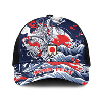 Personalized Football Japan Yatagarasu Baseball Net Cap Blue Samurai Tsunami Wave Pattern