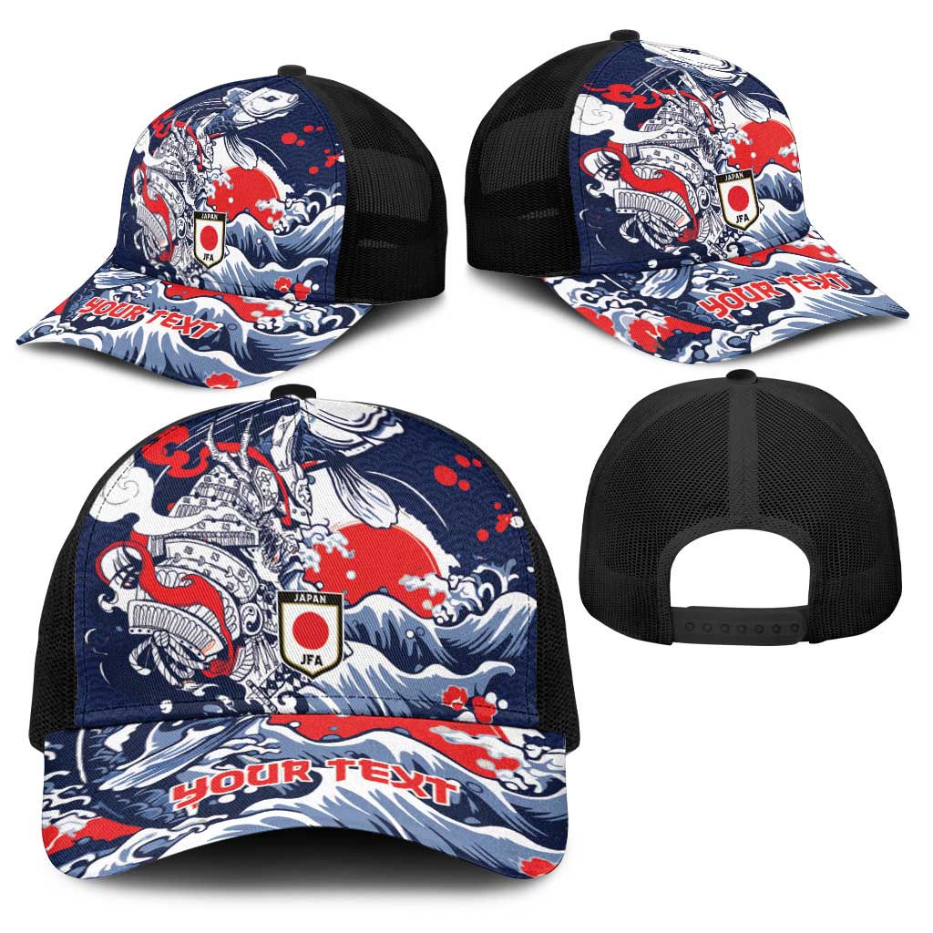 Personalized Football Japan Yatagarasu Baseball Net Cap Blue Samurai Tsunami Wave Pattern