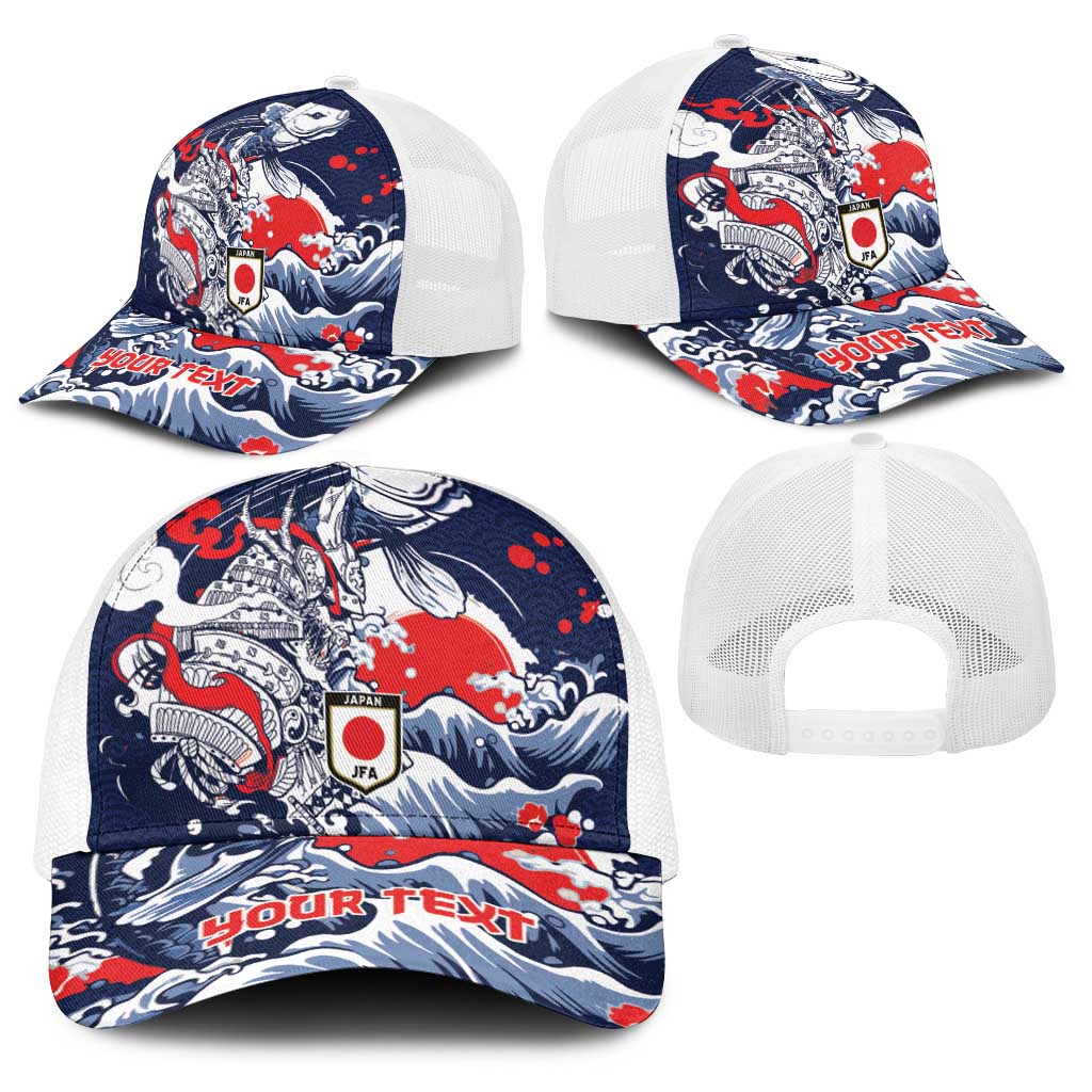 Personalized Football Japan Yatagarasu Baseball Net Cap Blue Samurai Tsunami Wave Pattern
