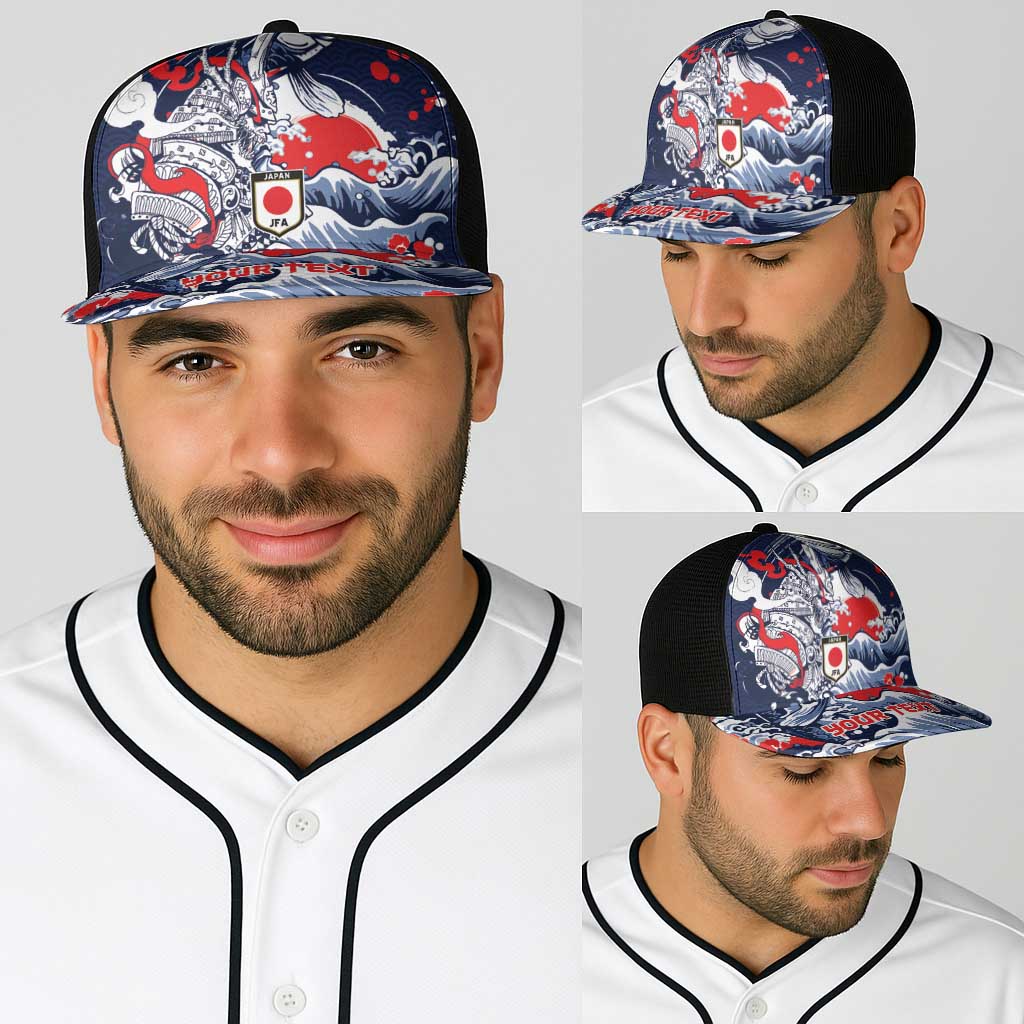 Personalized Football Japan Yatagarasu Baseball Net Cap Blue Samurai Tsunami Wave Pattern