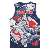 Personalized Football Japan Yatagarasu Basketball Jersey Blue Samurai Tsunami Wave Pattern