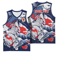 Personalized Football Japan Yatagarasu Basketball Jersey Blue Samurai Tsunami Wave Pattern