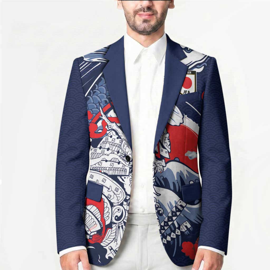 Personalized Football Japan Yatagarasu Blazer Blue Samurai Tsunami Wave Pattern