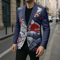 Personalized Football Japan Yatagarasu Blazer Blue Samurai Tsunami Wave Pattern