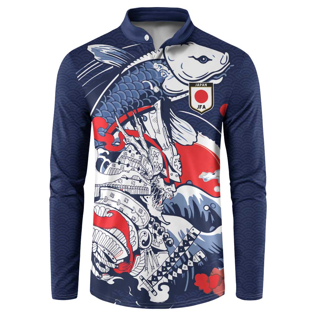 Personalized Football Japan Yatagarasu Button Sweatshirt Blue Samurai Tsunami Wave Pattern