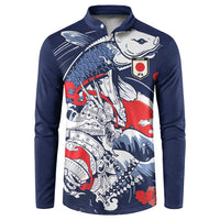 Personalized Football Japan Yatagarasu Button Sweatshirt Blue Samurai Tsunami Wave Pattern