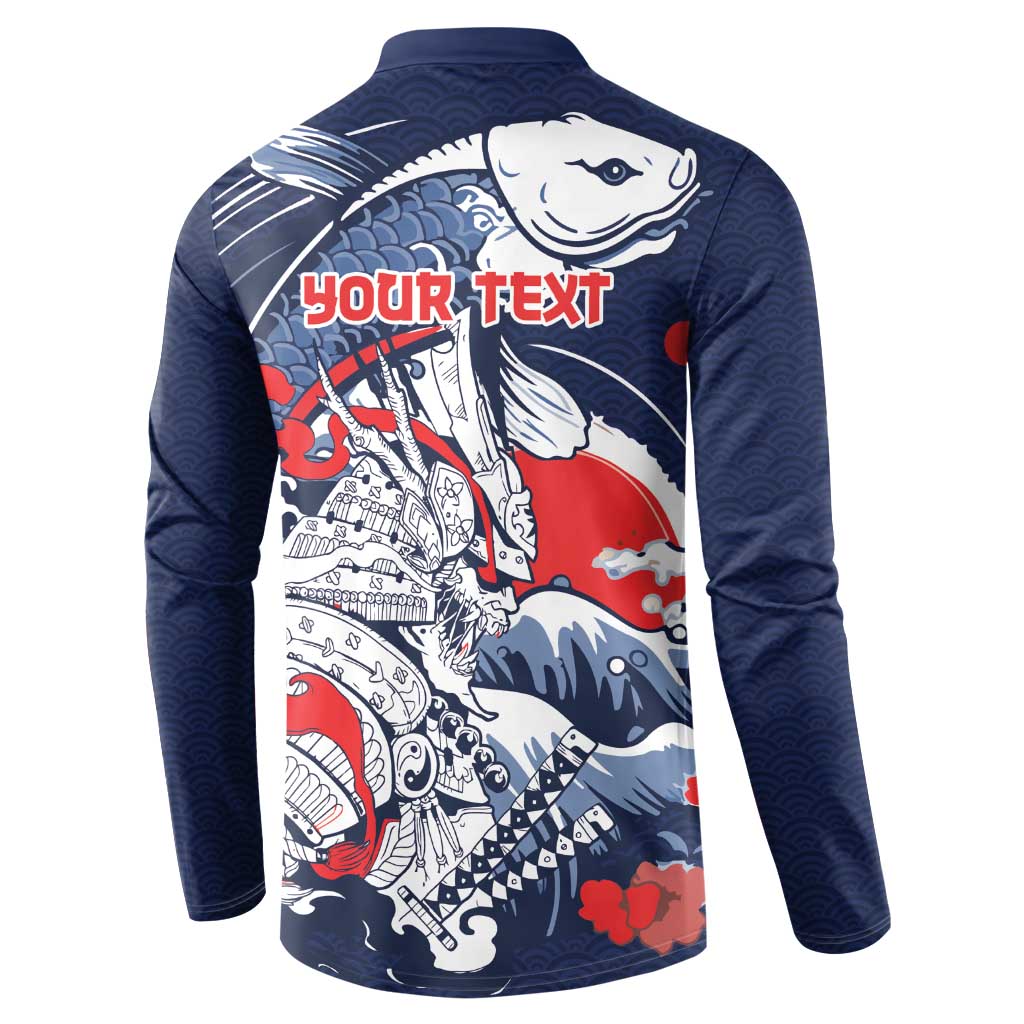 Personalized Football Japan Yatagarasu Button Sweatshirt Blue Samurai Tsunami Wave Pattern