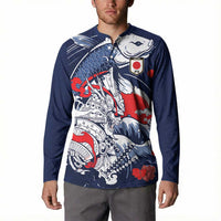 Personalized Football Japan Yatagarasu Button Sweatshirt Blue Samurai Tsunami Wave Pattern