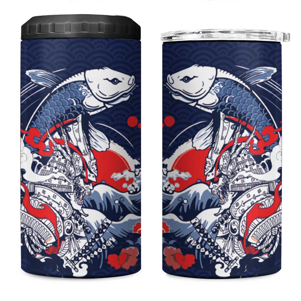 Personalized Football Japan Yatagarasu 4 in 1 Can Cooler Tumbler Blue Samurai Tsunami Wave Pattern