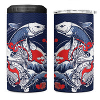 Personalized Football Japan Yatagarasu 4 in 1 Can Cooler Tumbler Blue Samurai Tsunami Wave Pattern