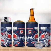 Personalized Football Japan Yatagarasu 4 in 1 Can Cooler Tumbler Blue Samurai Tsunami Wave Pattern