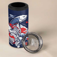 Personalized Football Japan Yatagarasu 4 in 1 Can Cooler Tumbler Blue Samurai Tsunami Wave Pattern