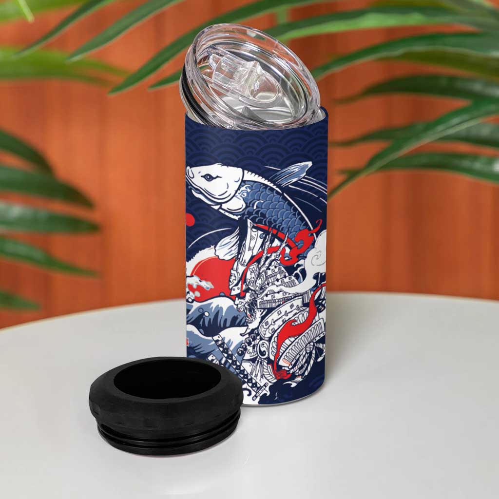 Personalized Football Japan Yatagarasu 4 in 1 Can Cooler Tumbler Blue Samurai Tsunami Wave Pattern