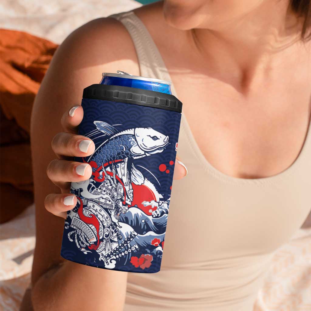 Personalized Football Japan Yatagarasu 4 in 1 Can Cooler Tumbler Blue Samurai Tsunami Wave Pattern