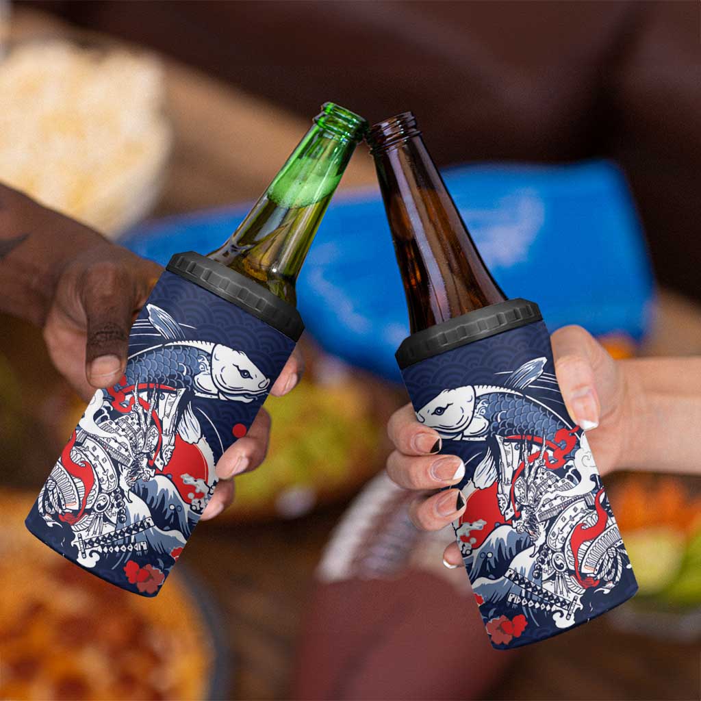 Personalized Football Japan Yatagarasu 4 in 1 Can Cooler Tumbler Blue Samurai Tsunami Wave Pattern