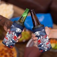 Personalized Football Japan Yatagarasu 4 in 1 Can Cooler Tumbler Blue Samurai Tsunami Wave Pattern