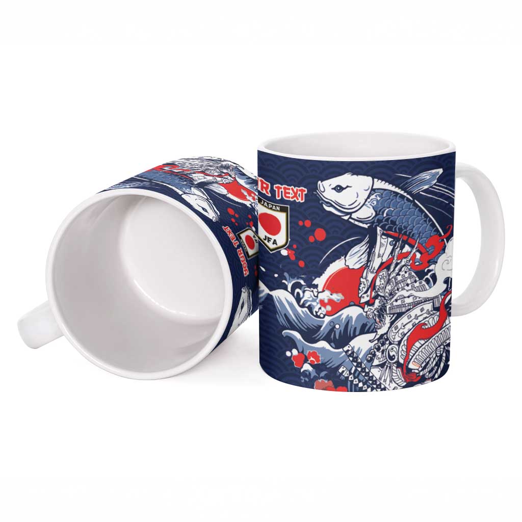 Personalized Football Japan Yatagarasu Ceramic Mug Blue Samurai Tsunami Wave Pattern