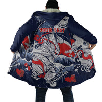 Personalized Football Japan Yatagarasu Cloak Blue Samurai Tsunami Wave Pattern
