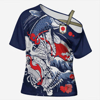 Personalized Football Japan Yatagarasu Cross Shoulder Shirt Blue Samurai Tsunami Wave Pattern