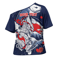 Personalized Football Japan Yatagarasu Cross Shoulder Shirt Blue Samurai Tsunami Wave Pattern